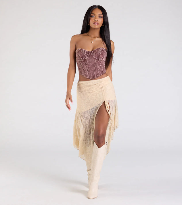 Vintage Vibes Strapless Lace-Up Denim Corset Top | Windsor