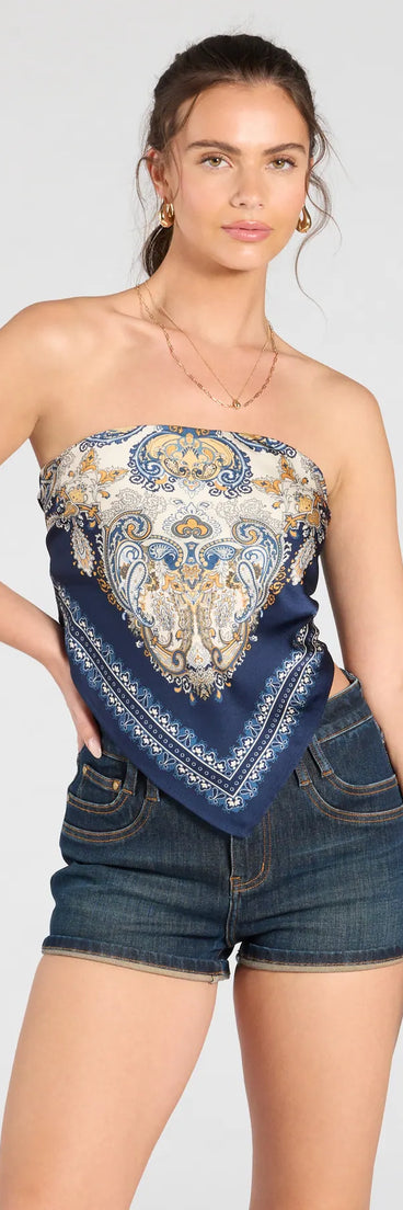 From bold to effortless, the Sun Soaked Cutie Satin Scarf Top lets you define your vibe with navy blue tops that speak your style.
