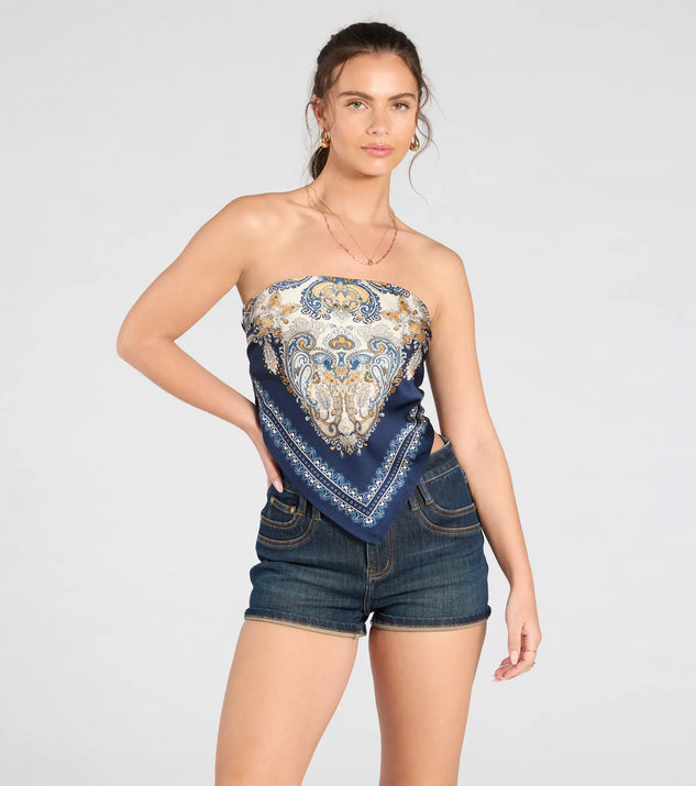 From bold to effortless, the Sun Soaked Cutie Satin Scarf Top lets you define your vibe with navy blue tops that speak your style.