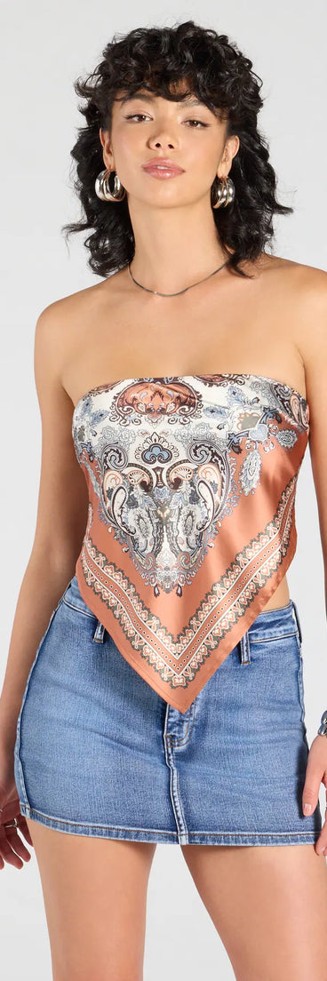 Add a seasonal refresh to your look with the Sun Soaked Cutie Satin Scarf Top, a trendy top in rust made for easy styling for any vibe.