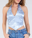 From bold to effortless, the Sleek Chic Satin Jacquard Halter Top lets you define your vibe with blue tops that speak your style.