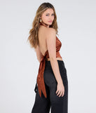 From bold to effortless, the Sleek Chic Satin Jacquard Halter Top lets you define your vibe with rust tops that speak your style.