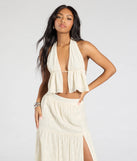 Stay on-trend this season with the Constant Stunner Open Back Halter Crop Top in beige, a must-have for creating stylish and effortless summer outfits for women.