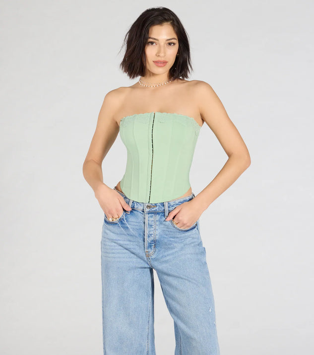 From bold to effortless, the Chic And Snatched Strapless Lace Trim Corset Top lets you define your vibe with sage green tops that speak your style.