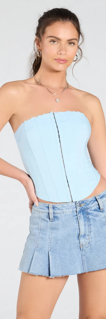 From bold to effortless, the Chic And Snatched Strapless Lace Trim Corset Top lets you define your vibe with light blue tops that speak your style.