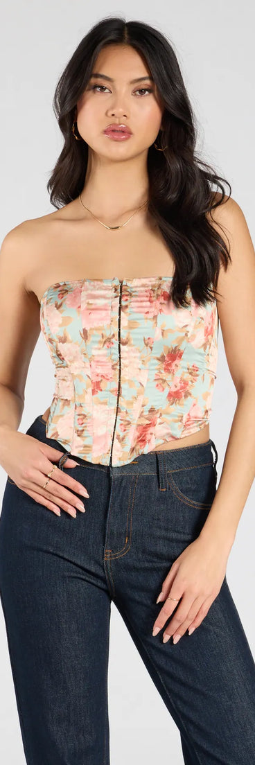 From bold to effortless, the Floral Aesthetic Lace-Up Satin Corset Top lets you define your vibe with sage green tops that speak your style.