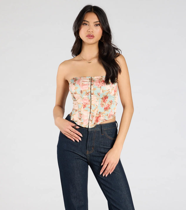 From bold to effortless, the Floral Aesthetic Lace-Up Satin Corset Top lets you define your vibe with sage green tops that speak your style.