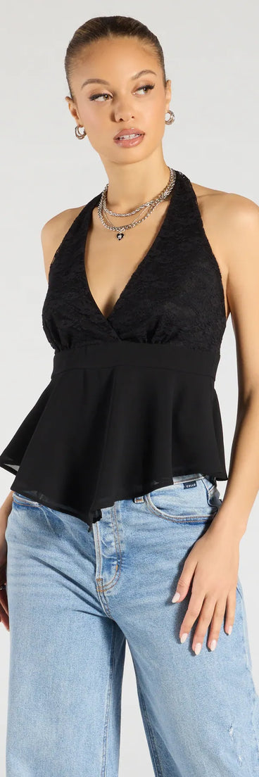 From bold to effortless, the Chic Flowy Lace Chiffon Halter Top lets you define your vibe with black tops that speak your style.