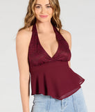 From bold to effortless, the Chic Flowy Lace Chiffon Halter Top lets you define your vibe with burgundy tops that speak your style.
