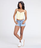 Stay on-trend this season with the Ray Of Sunshine Eyelet Lace Bustier in yellow, a must-have for creating stylish and effortless spring outfits for women.