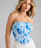Bold Blooms Lace-Up Floral Satin Corset Top