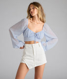 With its midriff cut and trend-forward fit, the Favorite Babe Tie-Back Polka Dot Crop Top is a light blue crop top made to pair with skirts, denim, or whatever vibe you're feeling this season.