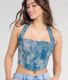 From bold to effortless, the Day By Day Halter Lace-Up Tapestry Corset Top lets you define your vibe with teal tops that speak your style.