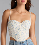 From bold to effortless, the Picturesque Cutie Lace-Up Floral Bustier lets you define your vibe with light blue tops that speak your style.