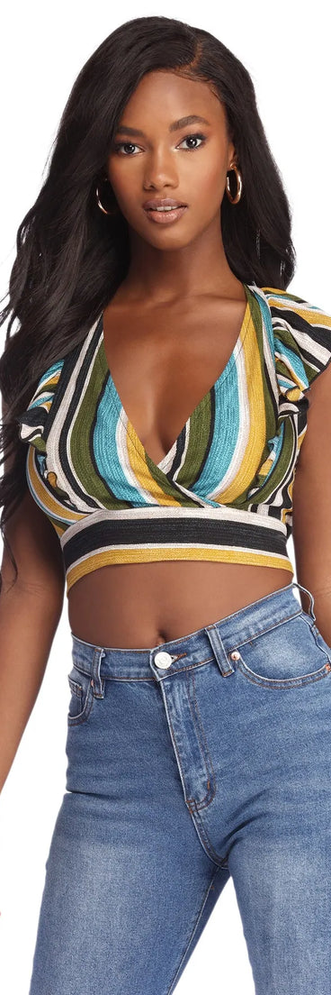 Color Wave Ruffled Crop Top