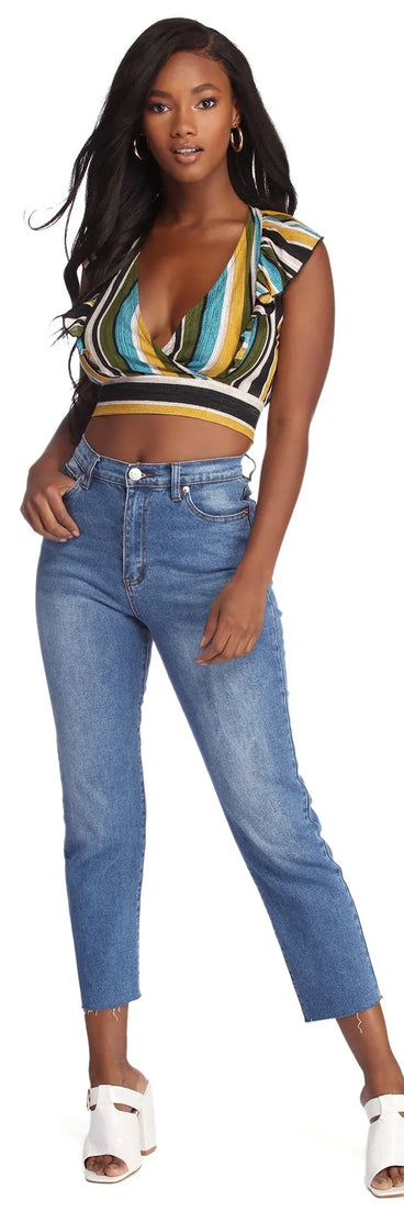 Color Wave Ruffled Crop Top