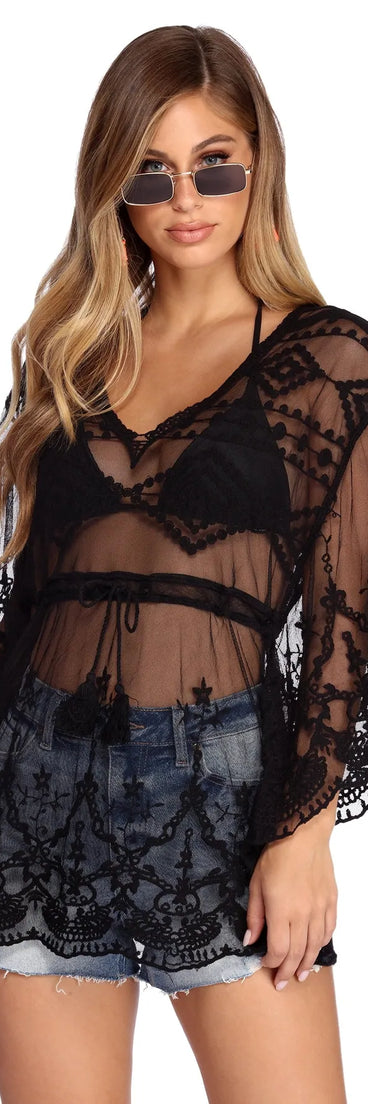 Beach Ready Embroidered Mesh Cover Up