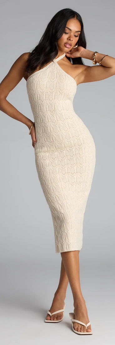 The Luxe With No Limits Halter Midi Dress is your new go-to natural dress—effortless, versatile, and made to update your fall style in seconds.