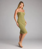 The Take Me Away Tube Midi Dress in sage green features a flattering fit and mid-calf hem, redefining effortless midi dresses for any occasion.