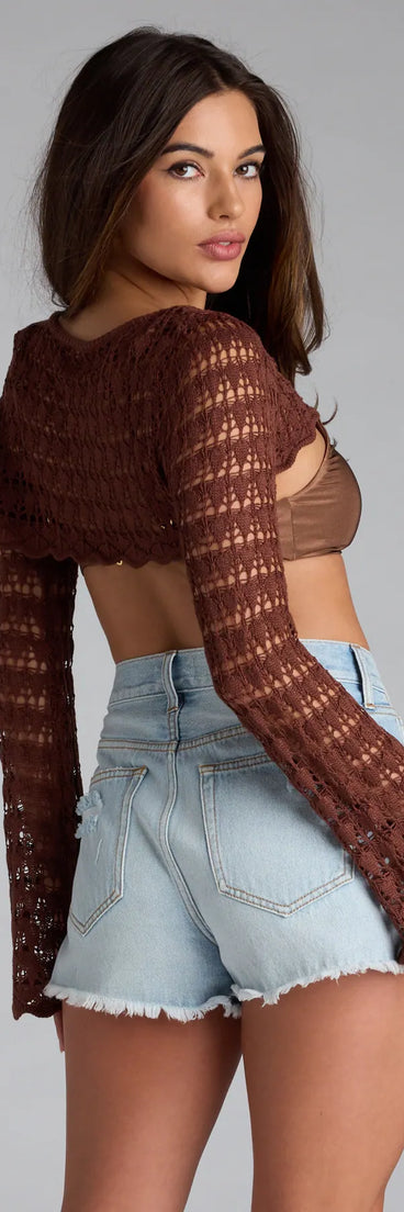Complete your look with the Too Cute Crochet Sweater Topper, a trendy brown top that’s ready to pair with anything in your fall rotation.