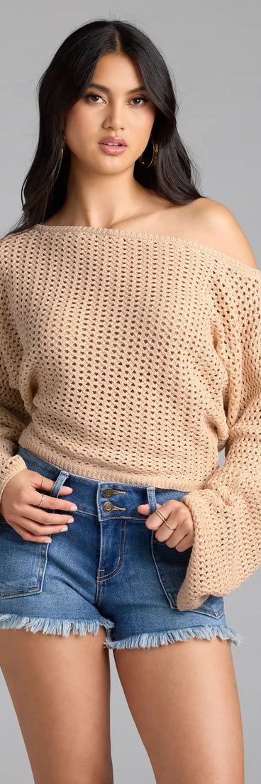 Add a summer refresh to your look with the Cute In Crochet Long Sleeve Sweater, a trendy top in natural made for easy styling for any vibe.