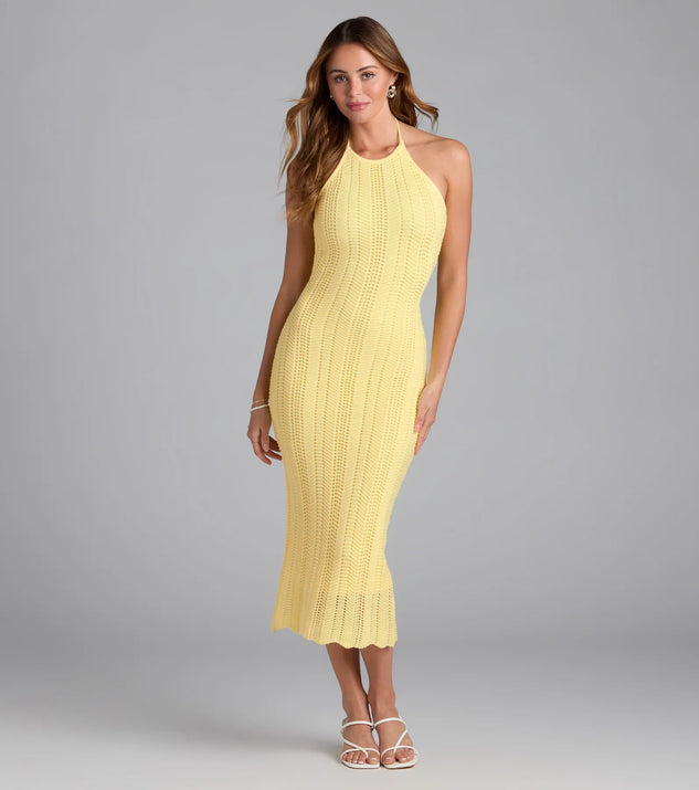 Sea Salt Vibes Halter Crochet Midi Dress | Windsor