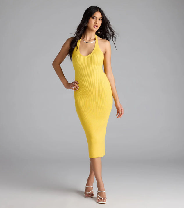 Curve Avenue Halter V-Neck Bodycon Midi Dress | Windsor