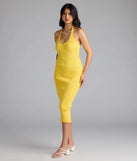 Curve Avenue Halter V-Neck Bodycon Midi Dress