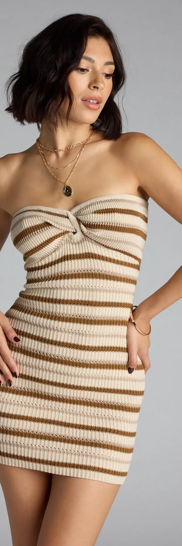 The All Eyes on You Knit Striped Mini Dress is your new go-to tan dress—effortless, versatile, and made to update your fall style in seconds.