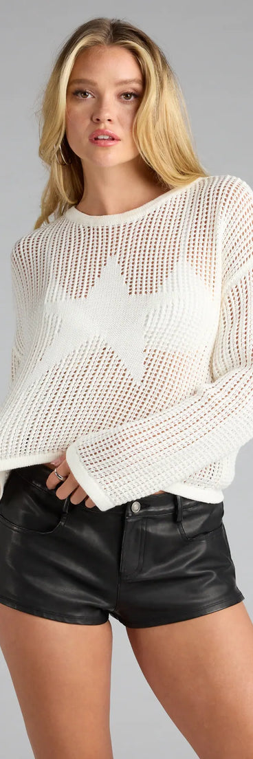 Add a sleek touch to your outfit with this white long sleeve top—the Star Of The Show Crochet Sweater makes effortless transitions from desk to dinner.