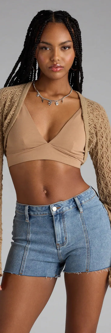 Complete your outfits with the Feeling Breezy Crochet Bolero Sweater, a tan fashion jacket that adds stylish edge and versatile appeal.