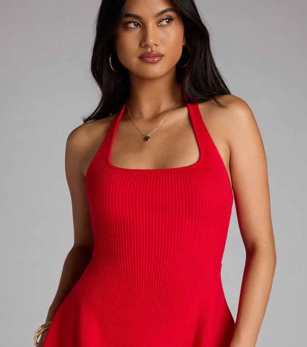 In The Cards Halter Skater Mini Dress