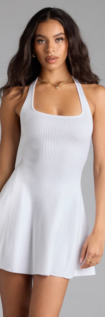 Soak up the season in the In The Cards Halter Skater Mini Dress, a white sundress styled for easy days, outdoor plans, and everything in between.