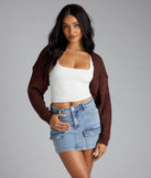 Complete your outfits with the Cutie Pie Knit Bolero Sweater, a brown fashion jacket that adds stylish edge and versatile appeal.