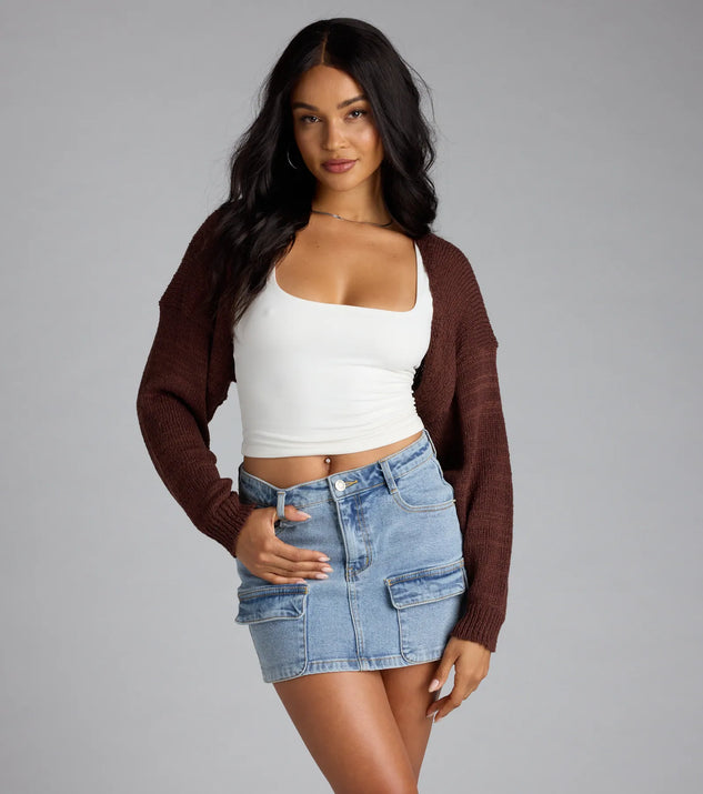 Complete your outfits with the Cutie Pie Knit Bolero Sweater, a brown fashion jacket that adds stylish edge and versatile appeal.