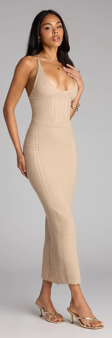 Beach Goddess Crochet Lace-Up Maxi Dress