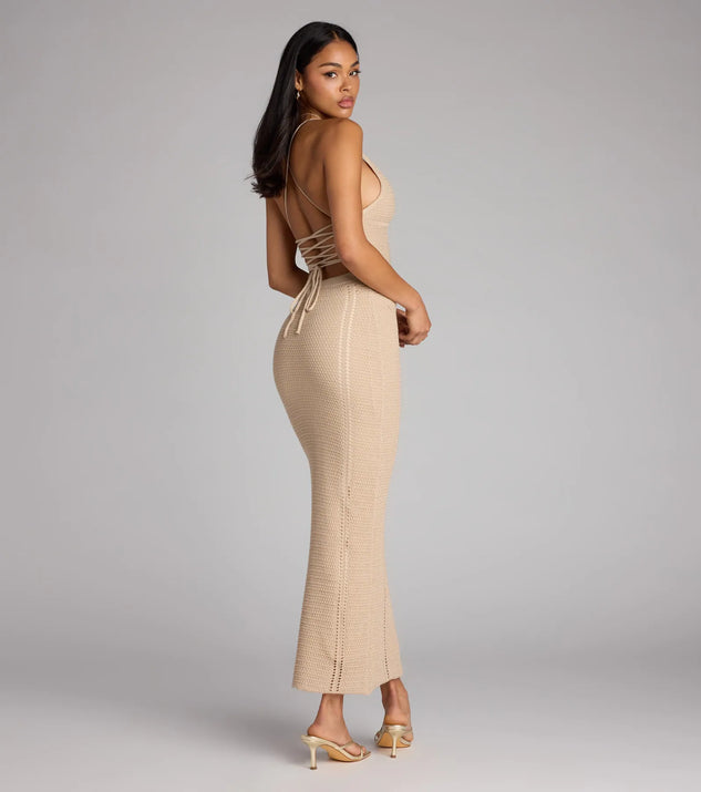 Herlipto Avignon Knit Lace Dress ワンピース　M Beach Goddess Crochet Lace-Up Maxi Dress | Windsor