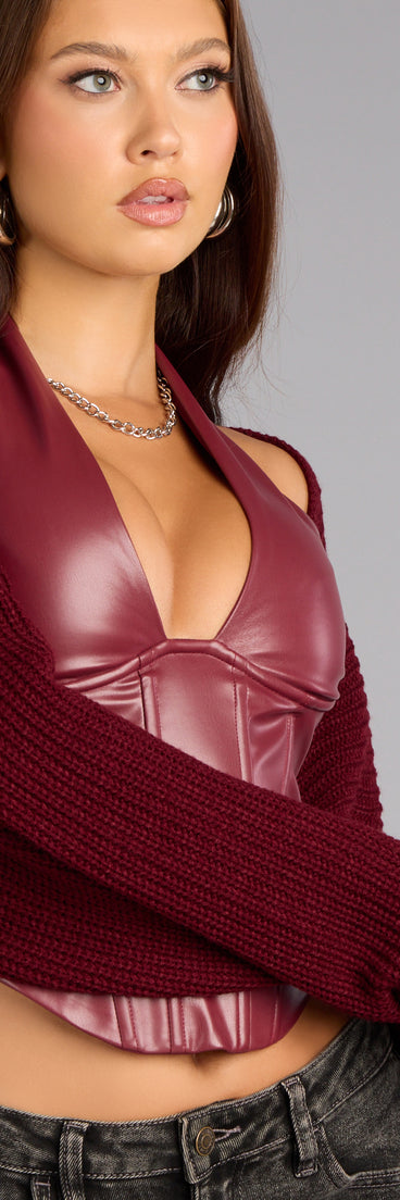This burgundy piece brings trend-right energy to the Sweet And Cozy Oversized Knit Sweater Bolero, perfect for fall outfits that stand out.