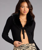 So Chic Removable Faux Fur Tie-Front Cardigan