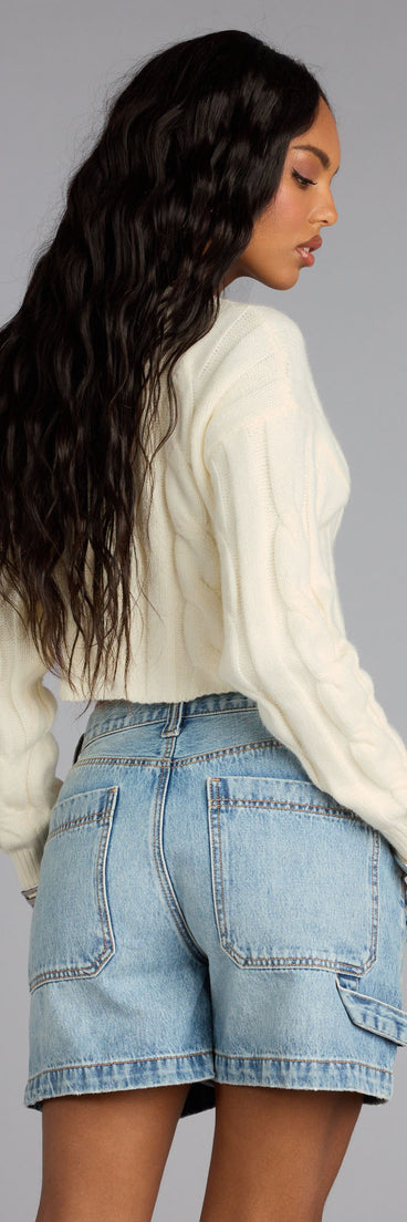 This piece brings trend-right energy to the Season Chill Cable Knit Crop Sweater, perfect for fall outfits that stand out.