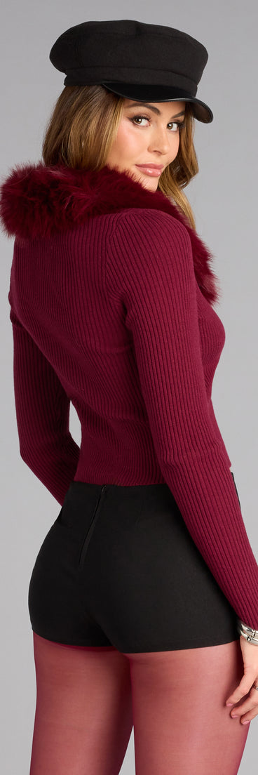 So Chic Removable Faux Fur Tie-Front Cardigan