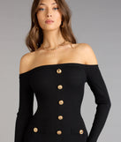 Buttoned Up Charm Off-The-Shoulder Mini Dress