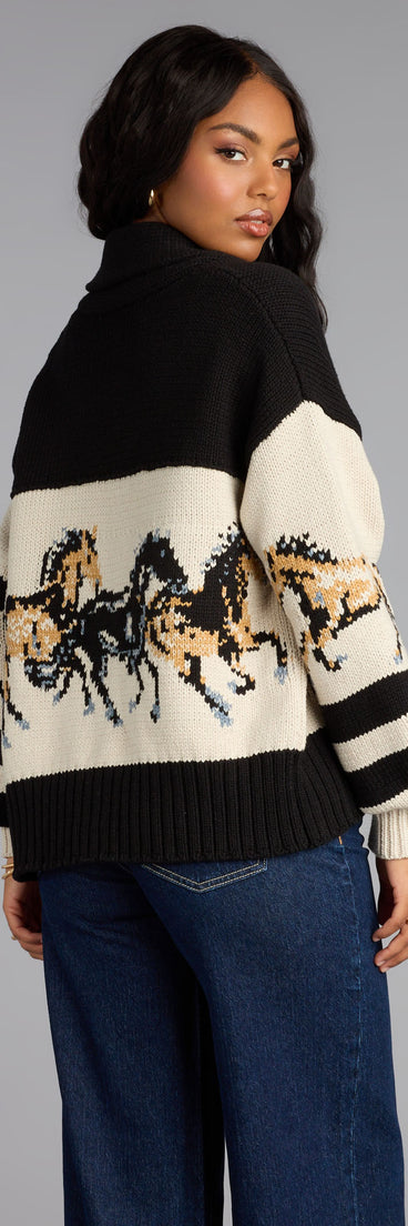 This piece brings trend-right energy to the Giddy Up Knit Horse Cardigan, perfect for fall outfits that stand out.