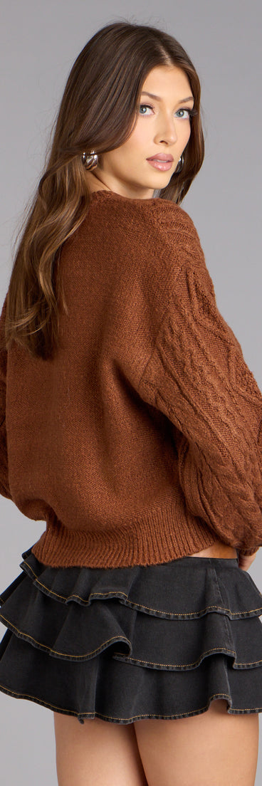 This piece brings trend-right energy to the Snuggle Season Cable Knit Sweater, perfect for winter outfits that stand out.