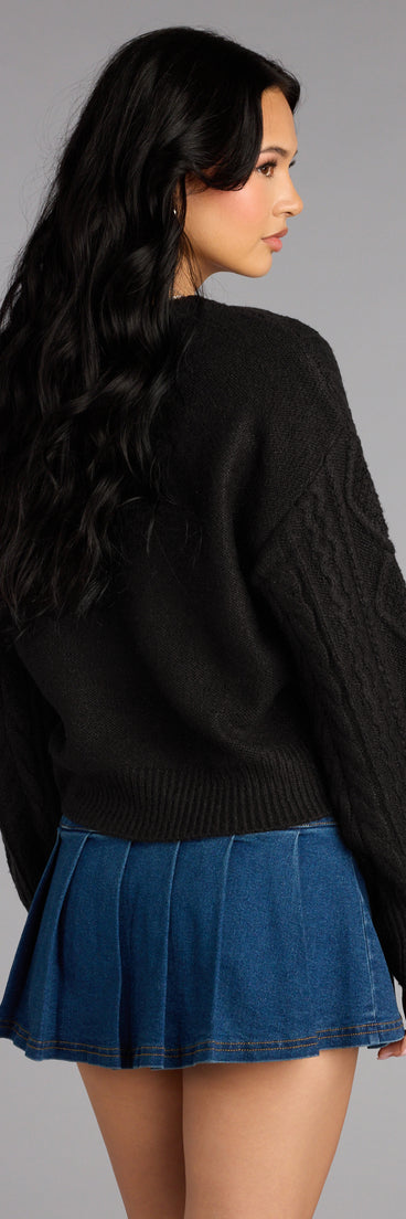 This piece brings trend-right energy to the Snuggle Season Cable Knit Sweater, perfect for winter outfits that stand out.