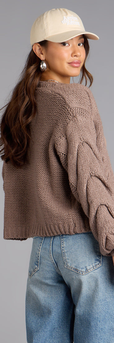 This piece brings trend-right energy to the Cozy Up Cable Knit Cardigan, perfect for fall outfits that stand out.