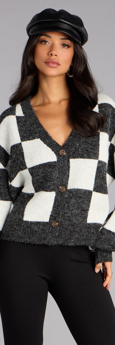 Checked Out Button-Up Cardigan