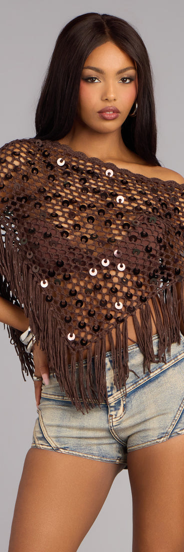 Bare Minimum Drama Sequin Crochet Fringe Poncho