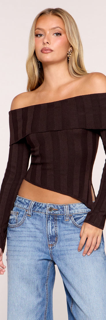Side Note Asymmetric Hem Off-Shoulder Top