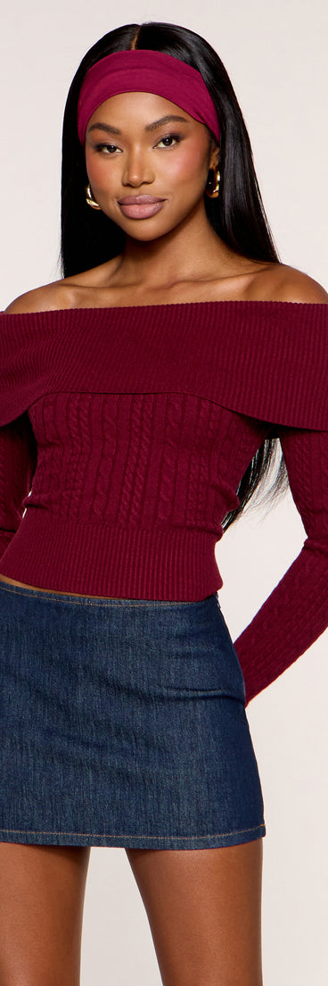Shoulder Season Foldover Off Shoulder Cable Knit Top
